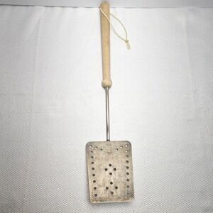 Vintage EKCO USA Metal Slotted Turner Wood Handle Industrial Farmhouse